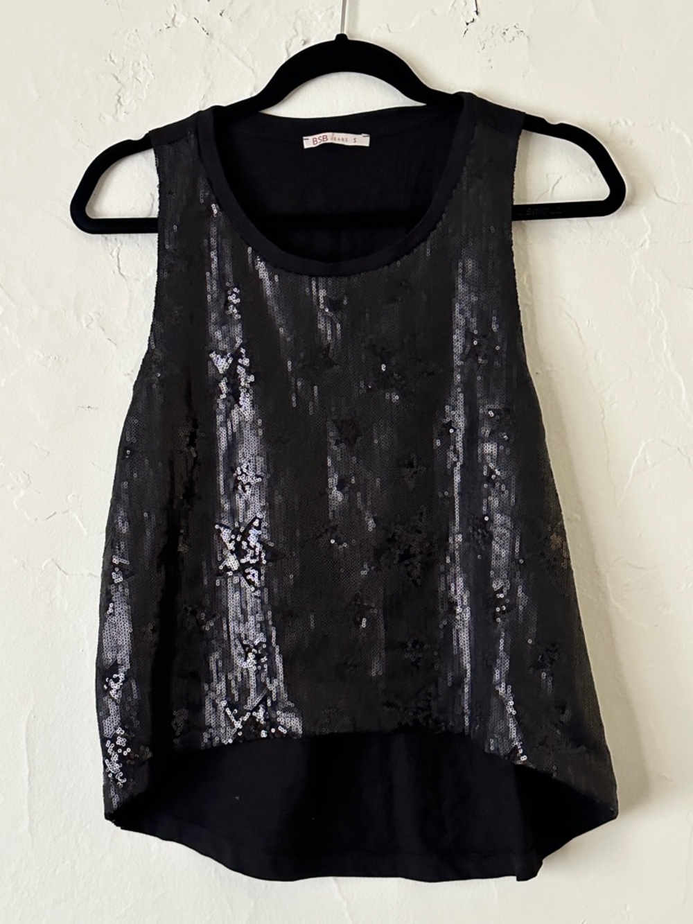 BSB Black Sequin Sleeveless Dip Hem Top